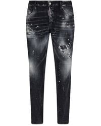 BoohooMAN - Dsquared2 Skater Jean Paint Splatter Faded Black Wash Jeans - Lyst