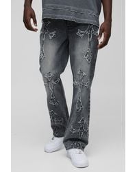 BoohooMAN - Slim Flared Acid Wash Cross Applique Gusset Jeans - Lyst