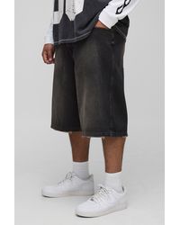 BoohooMAN - Plus Relaxed Longline Tinted Nibbled Pocket Denim Jorts - Lyst