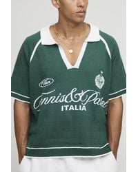 BoohooMAN - Kastiger Raglan Italia Strick-Poloshirt mit V-Ausschnitt - Lyst