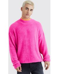 BoohooMAN - Oversized Fluffy Funnel Neck Jumper With Tipping - Lyst