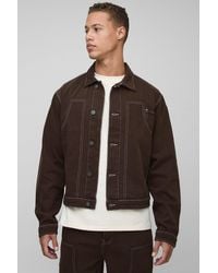 BoohooMAN - Tall Oversized Boxy Contrast Stitch Worker Denim Jacket - Lyst