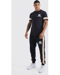 BoohooMAN - Gold Embroidered Tshirt And Jogger Set - Lyst