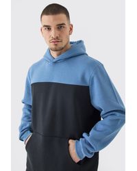 BoohooMAN - Tall Colour Block Hoodie In Blue - Lyst