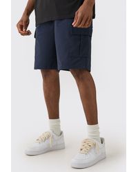 BoohooMAN - Tall Elastic Waist Navy Relaxed Fit Cargo Shorts - Lyst