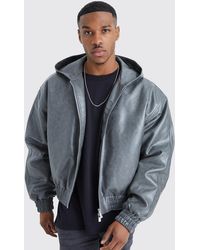 BoohooMAN - Boxy Cracked Pu Hooded Bomber - Lyst