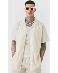 BoohooMAN - Tall Linen Oversized Revere Shirt In Natural - Lyst