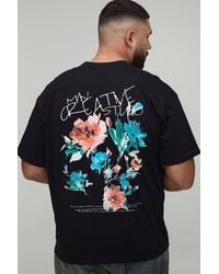 Boohoo - Plus Oversized Man Doodle Floral Print T-Shirt - Lyst