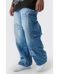 BoohooMAN - Plus Baggy Rigid Bm Applique Multi Pocket Cargo Jeans - Lyst