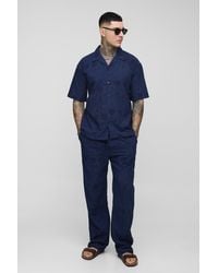 BoohooMAN - Tall Oversize Lochmuster-Hemd & Hose mit Palmen-Print - Lyst