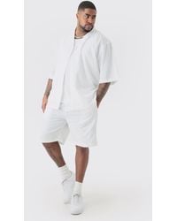 BoohooMAN - Plus Linen Drop Revere Shirt & Short Set - Lyst