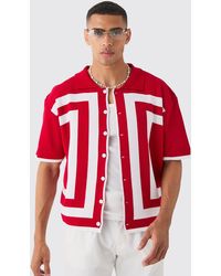 BoohooMAN - Oversized Boxy Border Knit Revere Shirt - Lyst