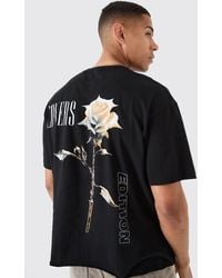 BoohooMAN - Oversized Boxy Rose Print T-shirt - Lyst