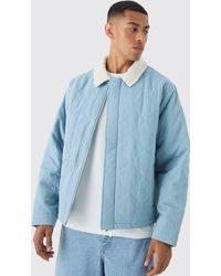 Boohoo - Oversized Quilted Jean Jacket With Borg Collar - Lyst