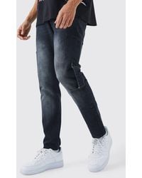 BoohooMAN - Tapered Rigid Ripped Cargo Strap Jean - Lyst