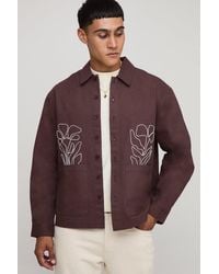 BoohooMAN - Oversize Twill Overshirt mit Stickerei - Lyst