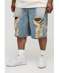 BoohooMAN - Plus zerrissene Jorts mit Vintage Waschung - Lyst