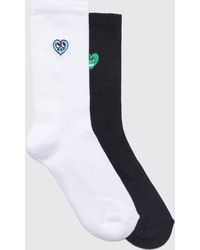Boohoo - 2 Pack Heart Embroidered Sports Socks - Lyst