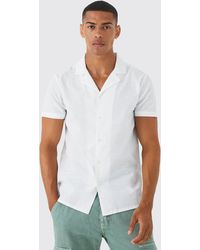 BoohooMAN - Short Sleeve Linen Look Revere Shirt - Lyst