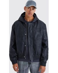 BoohooMAN - Washed Pu Bomber With Hood - Lyst