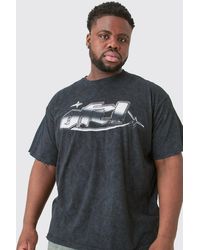 BoohooMAN - Plus Distressed Oversized Acid Wash Metallic Graphic T-shirt - Lyst