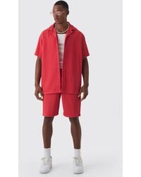 BoohooMAN - Oversized Short Sleeve Pleated Shirt And Short Set - Lyst