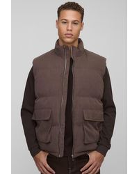 BoohooMAN - Tall kastige Weste aus Wildleder-Imitat und Trichterkragen - Lyst