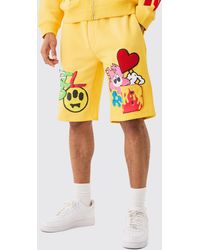 BoohooMAN - Loose Embroidered Spray Shorts - Lyst