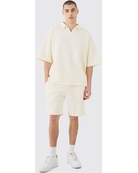 BoohooMAN - Oversized Rugby Revere Half Sleeve Sweat & Shorts Set - Lyst