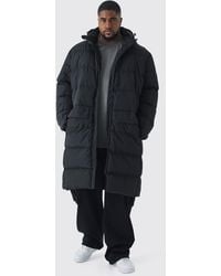 Boohoo - Chaqueta Plus Acolchada Negra Con Capucha De Largo Medio - Lyst