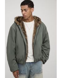 Beumer Jacket BoohooMAN Oversized Faux Fur Trim Hooded Bomber Jacket in Blue for Men ...