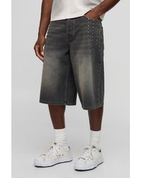 Boohoo - Studded Rigid Denim Longline Jorts - Lyst
