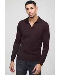 BoohooMAN - Regular Fit Knitted V-neck Polo - Lyst