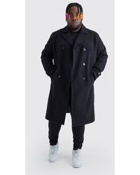 BoohooMAN - Plus Double Breasted Wool Look Overcoat In Black - Lyst
