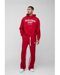 BoohooMAN - Oversized Boxy Worldwide Star Varsity Hooded Gusset Tracksuit - Lyst