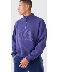 BoohooMAN - Oversized Boxy 1/4 Zip Chain Stitch Offcl Embroidered Hoodie - Lyst