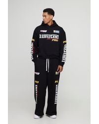 BoohooMAN - Oversized Boxy Moto Hoodie And Extreme Wide Leg Jogger Tracksuit - Lyst
