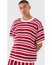 BoohooMAN - Oversized Stripe Knitted T-shirt In White - Lyst