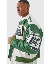 Boohoo - Chaqueta Bomber Recta De Cuero Sintético Con Cuello - Lyst