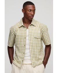 Boohoo - Boxy Pocket Detail Micro Flannel Shirt - Lyst