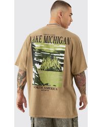 Boohoo - Oversized Washed Lake Michigan Printed T-Shirt - Lyst