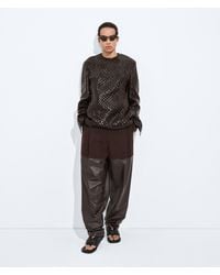 Bottega Veneta - Cotton And Leather Trousers - Lyst