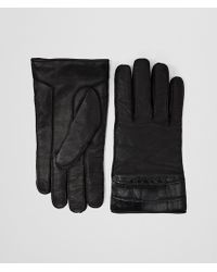 Herren Accessoires Handschuhe Bottega Veneta Leder Handschuhe aus Intrecciato-Leder in Schwarz für Herren 
