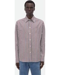 Bottega Veneta - Striped Cotton Shirt With "Bv" Embroidery - Lyst