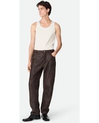 Bottega Veneta - Intrecciato Leather And Suede Straight Trousers - Lyst