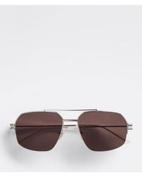 Bottega Veneta - Bond Metal Half-Rim Aviator Sunglasses - Lyst
