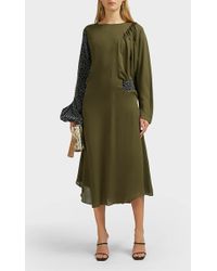 JW Anderson Polka Dot Belted Silk Midi Dress - Green