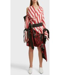 Marques'Almeida Cutout Striped Linen And Cotton-blend Wrap Shirt - Red