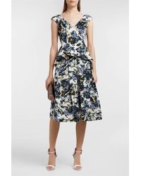 Erdem Jio Floral-print Cotton-blend Faille Peplum Top - Black