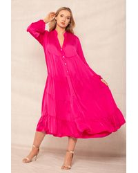Boutique Store - Pink Button Front Long Sleeves Maxi Dress - Lyst